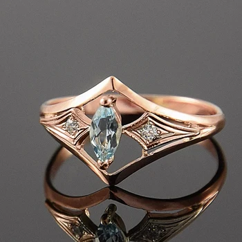 Дамски пръстен с цвят розово злато Huitan със синьо кубическим цирконием 