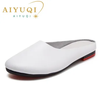 Дамски чехли AIYUQI/новост пролетта 2023, дамски обувки от естествена кожа, големи размери 41, 42, 43, ежедневни летни обувки на равна подметка, дамски чехли
