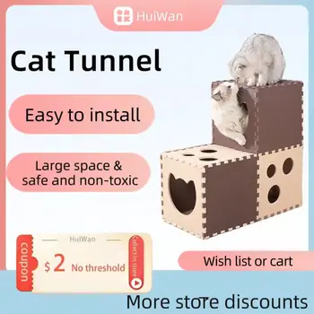 Двуслойни котешки тунел, сгъваема филцови котешка когтеточка, легла за домашни любимци, всекидневен комфорт, дуплекс къща за интерактивна котка