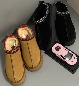 Дизайнерски зимни обувки, австралийски мини-тасманские чехли на платформа, топли зимни дамски кожени обувки, луксозни ботильоны за обувки, ботфорты