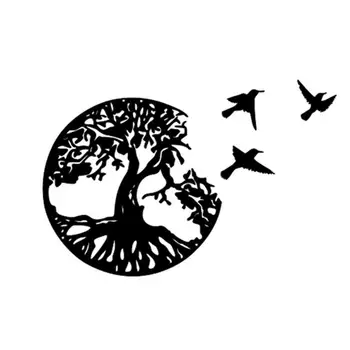 Дърво на живот, метално стенно изкуство, дърво и птица, монтиране на украса, дърво и птица, метално монтиране на украса, медальони за помещения и на улицата, 38 см