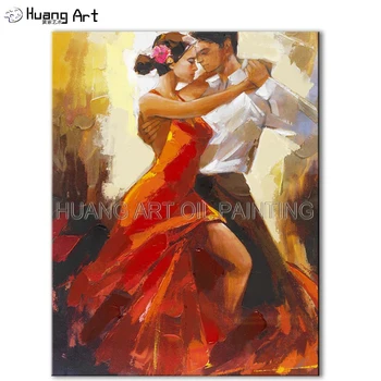 Живопис с маслени бои Танго ръчно изработени върху платно от опитен изпълнител Impression Knife Танцьорка от Стенни картини за декорация на всекидневна