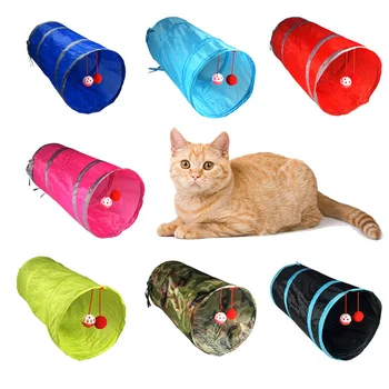 Забавни играчки-тунели за котки, сгъваем слот тръба на топката с 2 дупки, сглобяеми играчки за коте, забавно кученце, тунелни играчки за зайци, играчки за домашни любимци