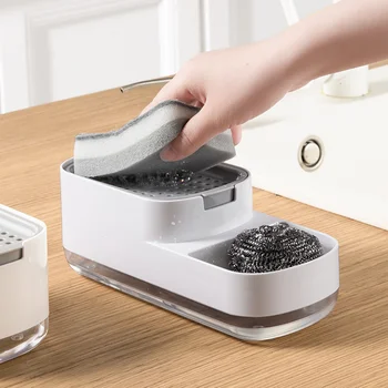 Захранващи захранващи сапуни Кутия за кухненските гъби за сапуни Ръчно с четка за автоматично съхранение на кухненски бутилки течен сапун