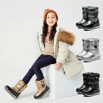 Зимните нескользящие Водоустойчив детски зимни обувки от естествена вълна 30%, запазването на топлина до -30 Градуса, за момичета и Момчета, Еднакви зимни обувки за семейството