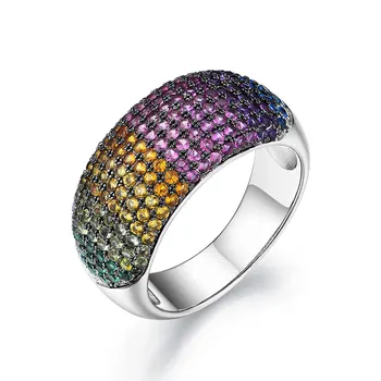 Изискани коктейл пръстен от сребро 925 проба, пръстен с цветно дъга на скъпоценния камък, кристал нежен пръстен