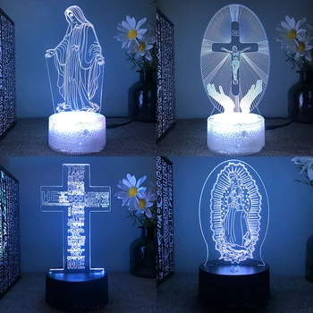 Исус 3d led лампа за спалня, нощни осветителни тела, фигурка на християнина, аватар, Библията, декорация за стаята на Пресвета Богородица, подаръчни комплекти