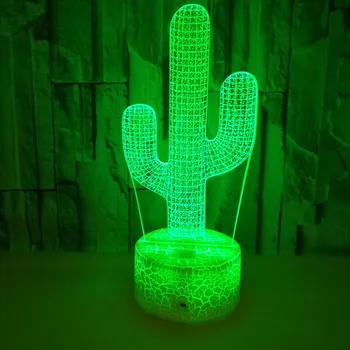 Кактус 3D лампа нощна светлина за детска спалня нощни лека нощ Декоративни осветителни тела подарък играчка за деца, подарък за рожден ден