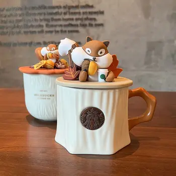 Керамична чаша с изображение на животни, катерици и лисици, с капак, персонални модни чаша за следобеден чай, кафе, чаша за домашния офис, посуда безопасна за пиене