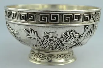 Китайските редки предмети с колекционерска стойност, старинни ръчно изработени изделия от тибетския сребро, метална купа ръчно изработени