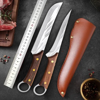 Комплект кухненски ковани ножове 5Cr15Mov от неръждаема стомана за рязане на месо и риба обвалочный нож на Професионален готвач касапин плодов нож с калъф