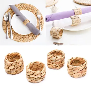 Комплект пръстени за салфетки от слама, 5 бр. декорация за детската душа, естествен възел, Великден дървена маса в ресторанта на хотела Коледа маса