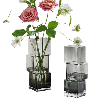 Креативна квадратна стъклена ваза странна форма, прозрачни водни цветя, роза, сухоцветная споразумение, за украса на хола, трапезария