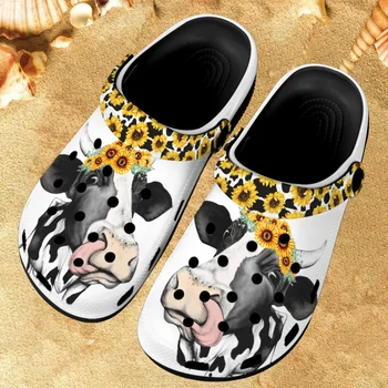 Летни сандали за любителите на крави с домашен любимец модел семки, дишащи нескользящие дамски домашни чехли, ежедневно градински обувки на равна подметка, дамски обувки