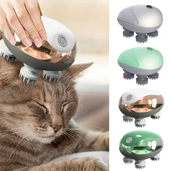 Масажор за глава на кучета и котки, автоматично месене на кожата на главата, мека глава, ръчен масажор за домашни любимци, акумулаторна батерия, аксесоар за облекчаване на стреса