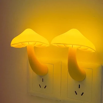 Мини led нощни лампи във формата на гъба, автоматичен сензор за контрол на осветление, монтиран на стената лампа, штепсельная вилица ЕС, икономия на енергия за осветление, за декорация на спалнята