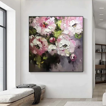 Модерна, абстрактна ръчно рисувани Cavnas Текстура на маслената живопис рози Цвете Стенно художествено изображение на Плаката за хола Декорация на спалнята