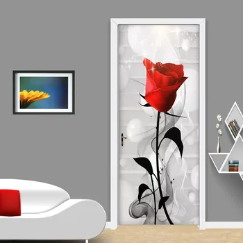 Модерна, Абстрактна Стикер На стената От Смог С Червена Роза, Стикер На Стената на Хола, Сватбена Стикер За Къща, за Украса на Врати, Водоустойчив Винил Хартия, 3D