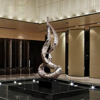 Модерна декорация на фоайето на хотела, скулптура от неръждаема стомана, абстрактно голямо подова декорация, творческа художественото оформление под стълбите