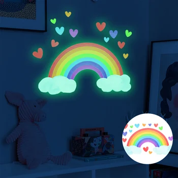 Мультяшные преливащи светещи стикери за стена, светещи в тъмното, флуоресцентное облак, стикер на стената във формата на сърце за детски стаи, интериор за детската стая, домашен декор