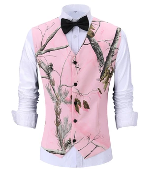 Мъжка жилетка с принтом, розово случайни жилетка с шарени летни фини костюми, жилетка с V-образно деколте, палта, за парти
