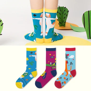 Мъжки и дамски модни чорапи серия Cactus, памучни чорапи с хубава карикатура, илюстрация, чифт чорапи в една тръба