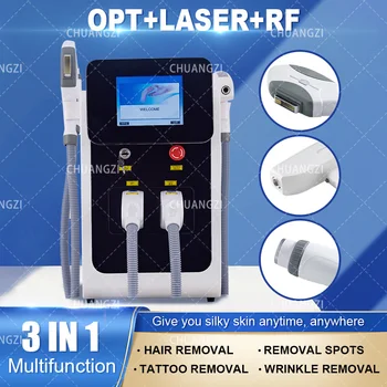 Най-новата многофункционална машина 3 в 1 OPT + Laser + RF за премахване на татуировки, петна и бръчки, лазерна машина за красота