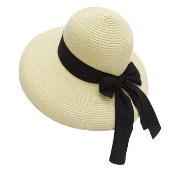 Нова сламена шапка във формата на камбани с голяма пеперуда за пролетно-лятната почивка на плажа, шапка за слънце, шапка за басейна
