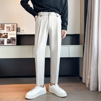Обикновена Костюмные Панталони Мъжки Slim Fit Модни Социални Мъжки Модел, Панталони Корейски Директни Ежедневни Панталони Мъжки Офис Официални Панталони