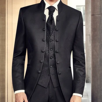 Официални мъжки костюми с яка-часова, двубортная туника от 3 теми, смокинг младоженеца на сватбеното парти, черен мъжки моден костюм