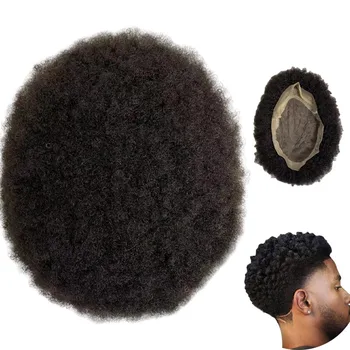 Парче човешка коса индийски девица, 4 мм, афро-къдрава перука 8x10, моно-перука с предно кабел за черни мъже