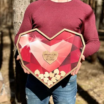 Персонални украса за сватбена книга за гости в с форма на сърце, кутия за сладки сърце, сватбена кутия, 3D книга за гости, дървена кутия