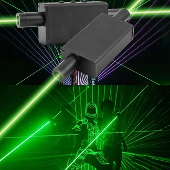Преносим мини-лампа със зелен лазерен меч, акумулаторна батерия лазерен проектор, двуглавият лампа за сценични ефекти, акумулаторна батерия за бар Dj Sh