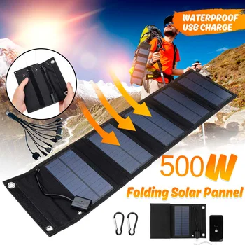 Преносими слънчеви панели с мощност 500 W, сгъваема панел, 5, слънчевата плоча с USB, сигурно зарядно устройство за стабилизиране на зареждане на батерията за телефона Power Bank