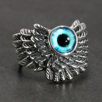 Пръстени за жени, мъже, готически светло синьо дяволски очи, крила, Винтажное пръстен е сребърен цвят, преувеличени модни бижута подаръци