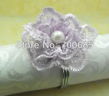 пръстени за салфетки коприна дантелено украса във формата на цвете, държач за кърпички перла с дантела,