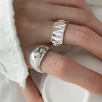 Пръстени от сребро 925 проба проста ивица в ретро стил за жени, геометрична мода, открита ръчна работа, подарък за парти от алергии