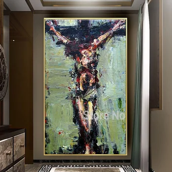 религиозно творчество Живопис с маслени бои върху платно декор на стени в помещенията на модерна ръчно рисувани абстрактна живопис Исус Фигура на ножа живопис