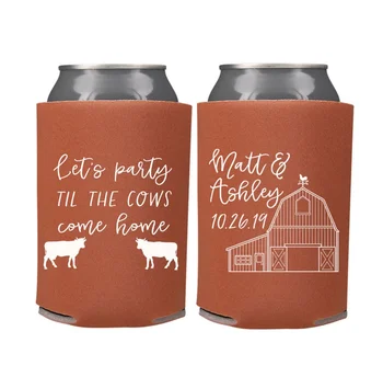 Сватбени сувенири - Нека да се забавляват, докато кравите се Върнат у Дома, Охладители За консервни Кутии в една ферма в Селски стил За Сватба, подарък За Сватба в Южния стил, Селски сватба