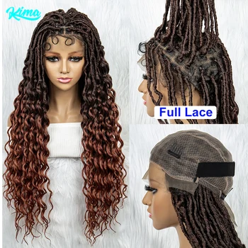 Синтетичен пълен завързана перука плетени перуки за черни жени 28 инча Тъкане на коса без възли Коробчатые опашка перуки с водна вълна
