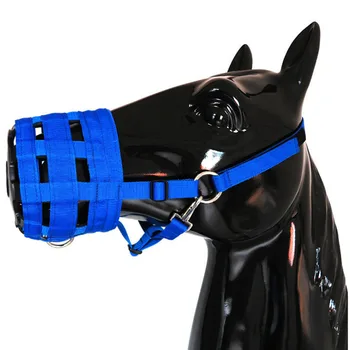 Синята маска за защита от ухапвания, обхващащи устата на коня, удебелена найлон лента, обхващащи устата на коня, професионално оборудване за спортна подготовка на коне