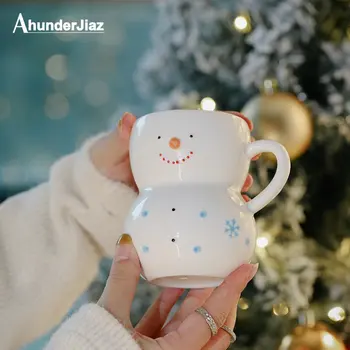 Скандинавска преносима мультяшная керамична чаша с дръжка, чаши за закуска, чашата за кафе, за украса на масата в ресторанта, Коледни подаръци за Нова година
