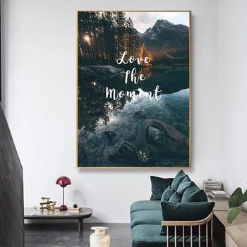 Скандинавски модерен природен пейзаж, цитиран от живота, рисунки върху платно, стенни художествени плакати, печатни снимки за домашен интериор дневна