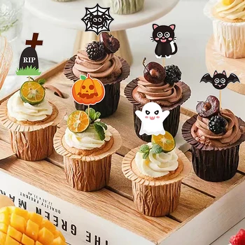 Топперы за торта за Хелоуин Иновативна Забавно тиква-паяк Чаша Набор от квадратчетата за торта Детски рожден ден Аксесоари за декорация на печене