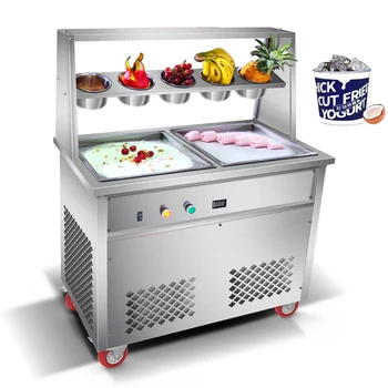 Търговска машина за приготвяне на печено сладолед, йогуртница от неръждаема стомана, с двойна квадратна тенджера, таиландская машина за приготвяне на печено сладолед