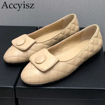 Удобни дамски обувки на равна подметка в ретро стил от естествена кожа, лоферы в шахматна дъска модел с мъниста, пролетно-есенна ежедневни обувки, за разходки