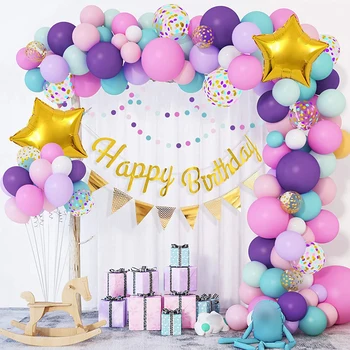 Украса за детски рожден ден, балон, венец, арка, набор, златна звезда, балон от алуминиево фолио, вимпел с надпис 