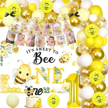 Украса за парти в чест на 1-ви Рожден Ден на Пчелите, Сладък За Пчелите, Един Фон, на Снимката в Темата на Пчелите, Банер, Topper за Пчелен Торта, Аксесоари за Първия Рожден Ден