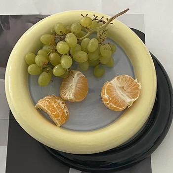 Характерна е с цветна керамична чиния с ръчно рисувани за хранителни продукти, Съдове за готвене подпори за фотосесия Кръгла плоска чиния корея чиния