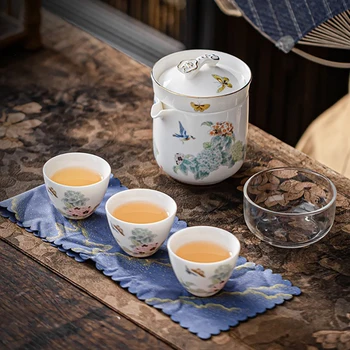 Чаена церемония в китайски стил, преносим комплект чаени саксии премиум-клас, ретро керамични чай кунг-фу Juego De Teiere